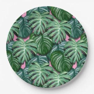 Prato De Papel Padrão de Folhas Tropicais Verde Exótica