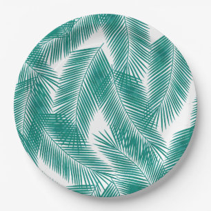 Prato De Papel Padrão de Folhas Tropicais Verdes