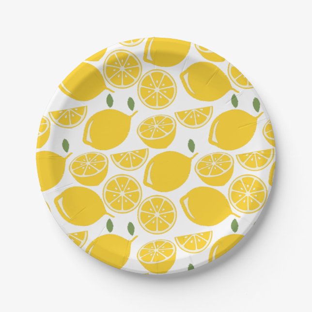 Prato De Papel Padrão de fruta de limão amarelo (Frente)