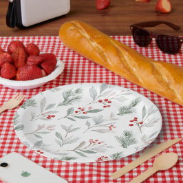 Prato De Papel Padrão de Frutas de Visco e Azevinho