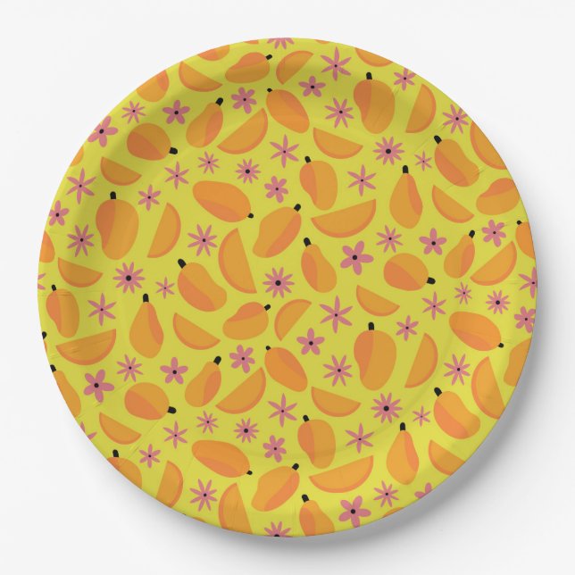 Prato De Papel Padrão de frutas e flores de manga fofa  (Frente)