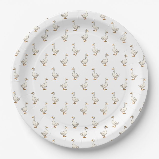 Prato De Papel Padrão de Ganso Branco Fofo (Frente)