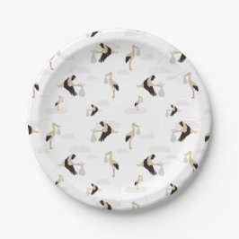 Prato De Papel Padrão de Garotinha de Stork Newborn