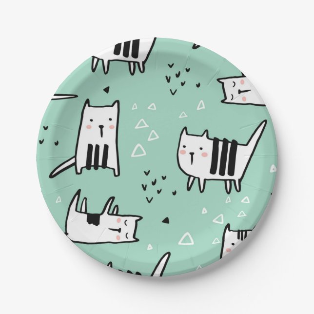 Prato De Papel Padrão de gato (Frente)