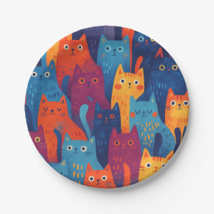 Prato De Papel Padrão de Gato de Desenho Animado Colorido   Gato 