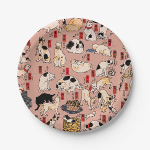Prato De Papel Padrão de Gato Ukiyo-e Japonês Vintage: Kuniyoshi