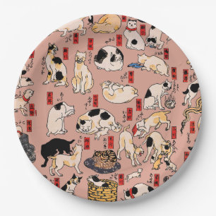 Prato De Papel Padrão de Gato Ukiyo-e Japonês Vintage: Kuniyoshi