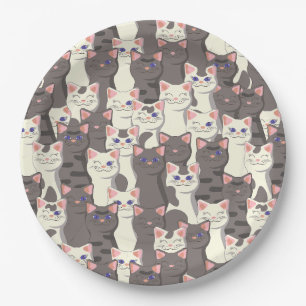 Prato De Papel Padrão de gatos brancos e cinzas