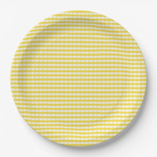 Prato De Papel Padrão de Gingham Amarelo