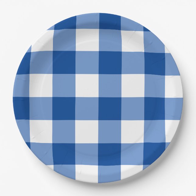 Prato De Papel Padrão de gingham azul (Frente)
