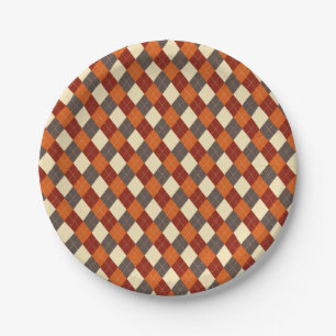 Prato De Papel Padrão de Gingham de outono