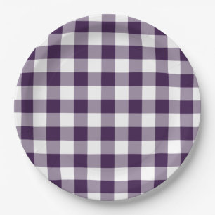 Prato De Papel Padrão de Gingham Púrpura e Branca