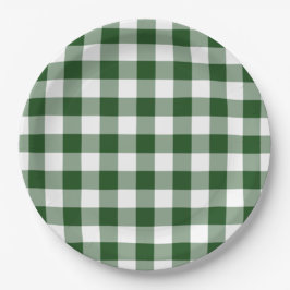 Prato De Papel Padrão de Gingham Verde e Branco