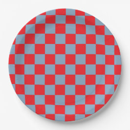 Prato De Papel Padrão de Gingham Verificado com Azul Vermelho