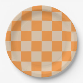 Prato De Papel Padrão de Gingham Verificado por Laranja
