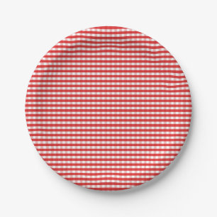 Prato De Papel Padrão de Gingham Vermelho