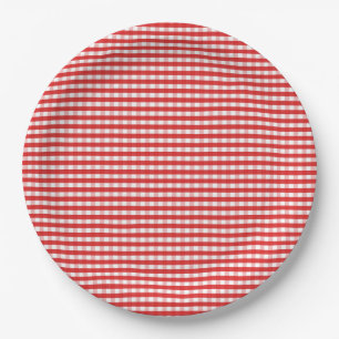 Prato De Papel Padrão de Gingham Vermelho