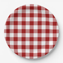 Prato De Papel Padrão de Gingham Vermelho e Branco