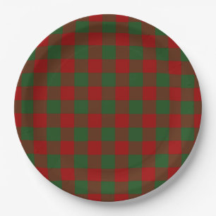 Prato De Papel Padrão de Gingham Vermelho e Verde