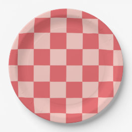 Prato De Papel Padrão de Gingham Vermelhos Rosa Verificado
