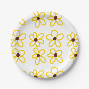 Prato De Papel Padrão de girassol castanho-amarelo ventre floral