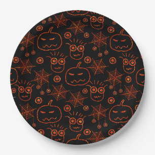 Prato De Papel Padrão de Glitter Desenhado à Mão de Halloween