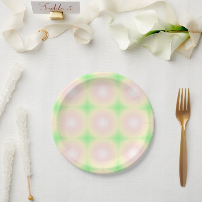 Prato De Papel Padrão de Gradiente Óptico 3D Branco Rosa Verde Pá (Casamento)