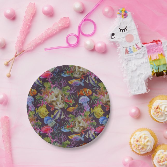 Prato De Papel Padrão de Grunge da Vida do Mar (Festa)