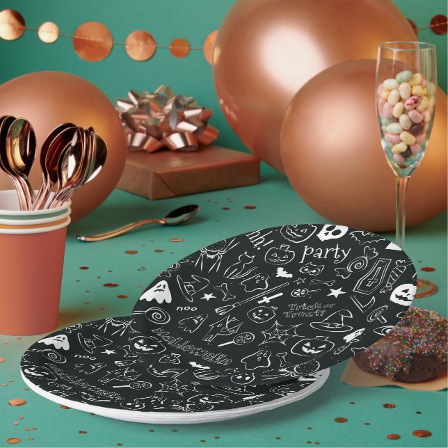 Prato De Papel Padrão de Halloween (Múltiplo)