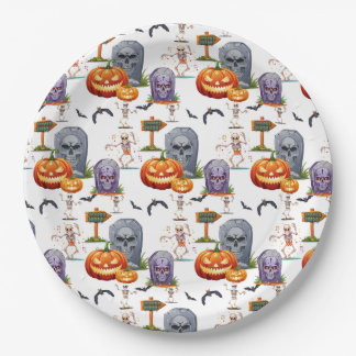 Prato De Papel Padrão de Halloween em