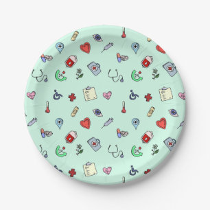 Prato De Papel Padrão de Ícone Médico Bonito
