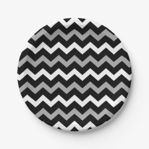 Prato De Papel Padrão de Impressão Chevron Preto Branco e Cinza