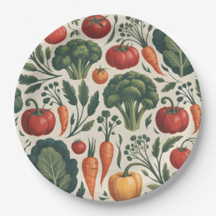 Prato De Papel Padrão de Jardim de Vegetais Botânicos Vintage