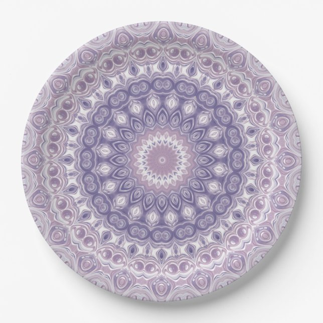 Prato De Papel Padrão de lavanda e Lilac Mandala (Frente)