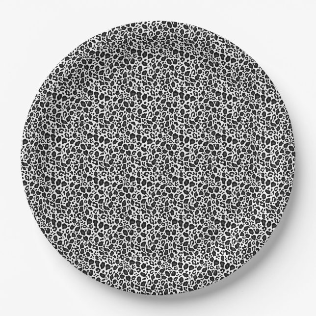 Prato De Papel Padrão de leopardo guepardo preto e branco (Frente)