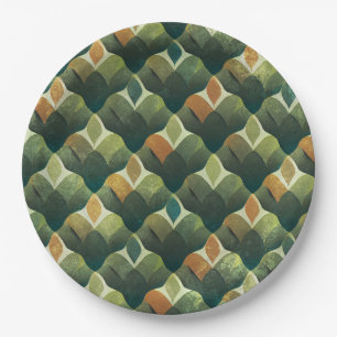 Prato De Papel Padrão de Leque Art Déco Verde Terroso (1)