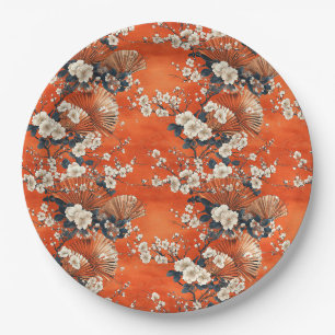 Prato De Papel Padrão de Leque de Flor de Cerejeira Japonesa (1)