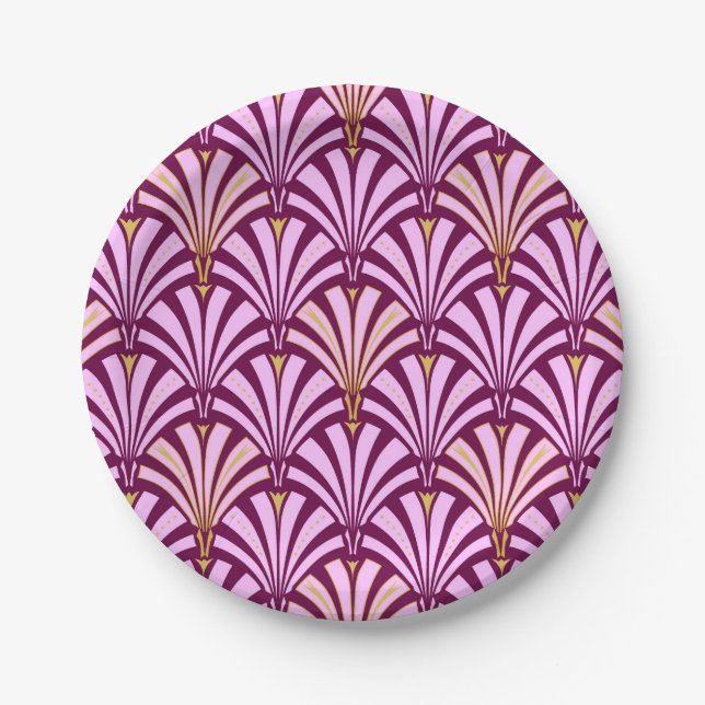 Prato De Papel padrão de leque em Art Déco - orquídea e roxo (Frente)