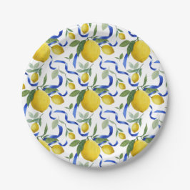 Prato De Papel Padrão de Limão de Azulejo Italiano com Aquarela