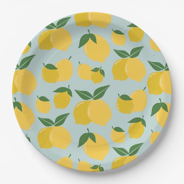 Prato De Papel Padrão De Limão Fruta Retroativa Amarelo Em Verde (Frente)
