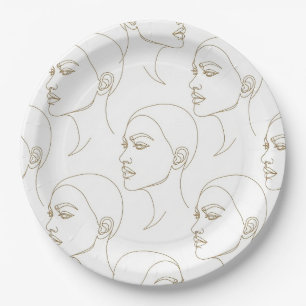 Prato De Papel Padrão de Linha de Rosto Feminino Minimalista (1)