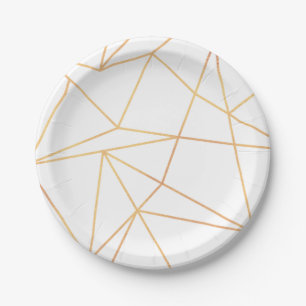 Prato De Papel Padrão de Linha Geométrica Dourada Branco