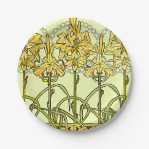Prato De Papel Padrão de Lírio Art Nouveau de Alphonse Mucha Anti