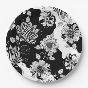 Prato De Papel Padrão de Luxo Floral Monocromático Chic (4)