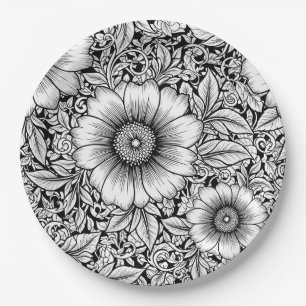 Prato De Papel Padrão de Luxo Floral Monocromático Chic (7)