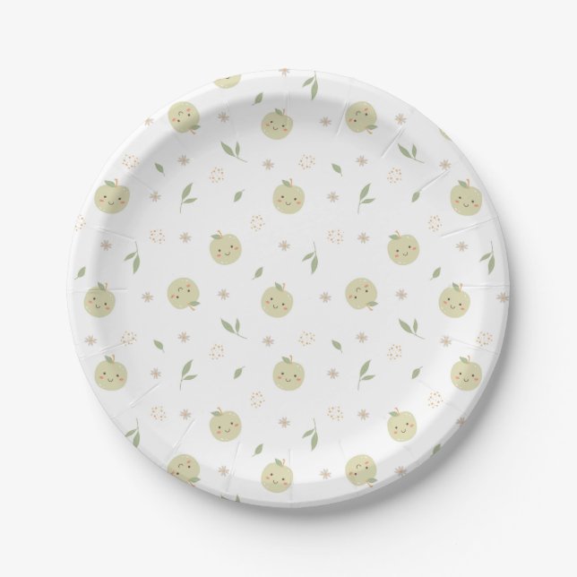 Prato De Papel Padrão de Maçãs Felizes - Placas de Papel (Frente)