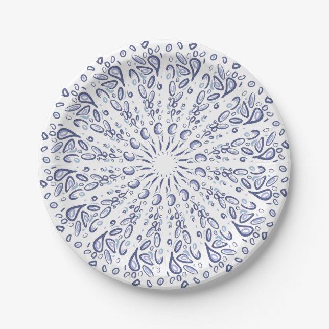 Prato De Papel Padrão de mandala azul (Frente)