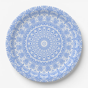 Prato De Papel Padrão de Mandala Azul Centáurea