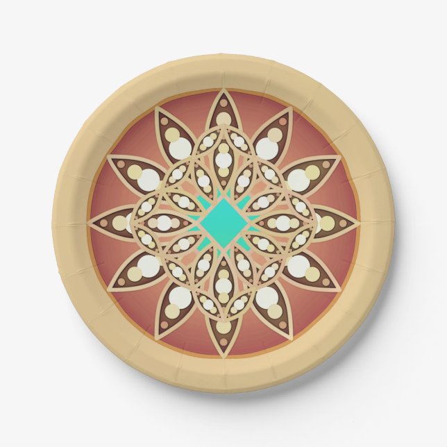 Prato De Papel padrão de mandala em caramelo e chocolate (Frente)