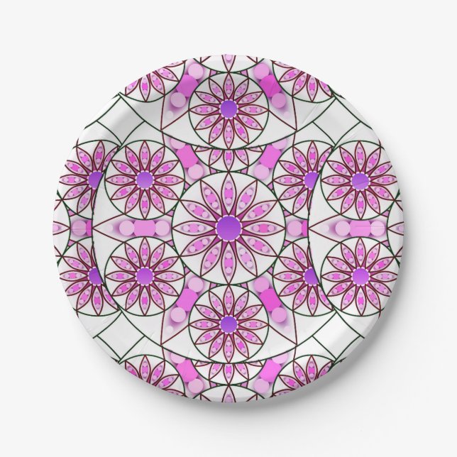 Prato De Papel Padrão de mandala, lavanda, rosa, rosa-quente, bra (Frente)